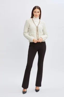 Elie Tahari Tops & Sweaters|Suiting-Chain Trim Metallic Cardigan IVORY/GOLDLUREX