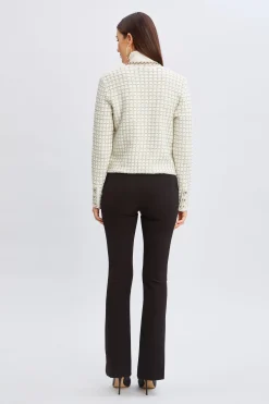 Elie Tahari Tops & Sweaters|Suiting-Chain Trim Metallic Cardigan IVORY/GOLDLUREX