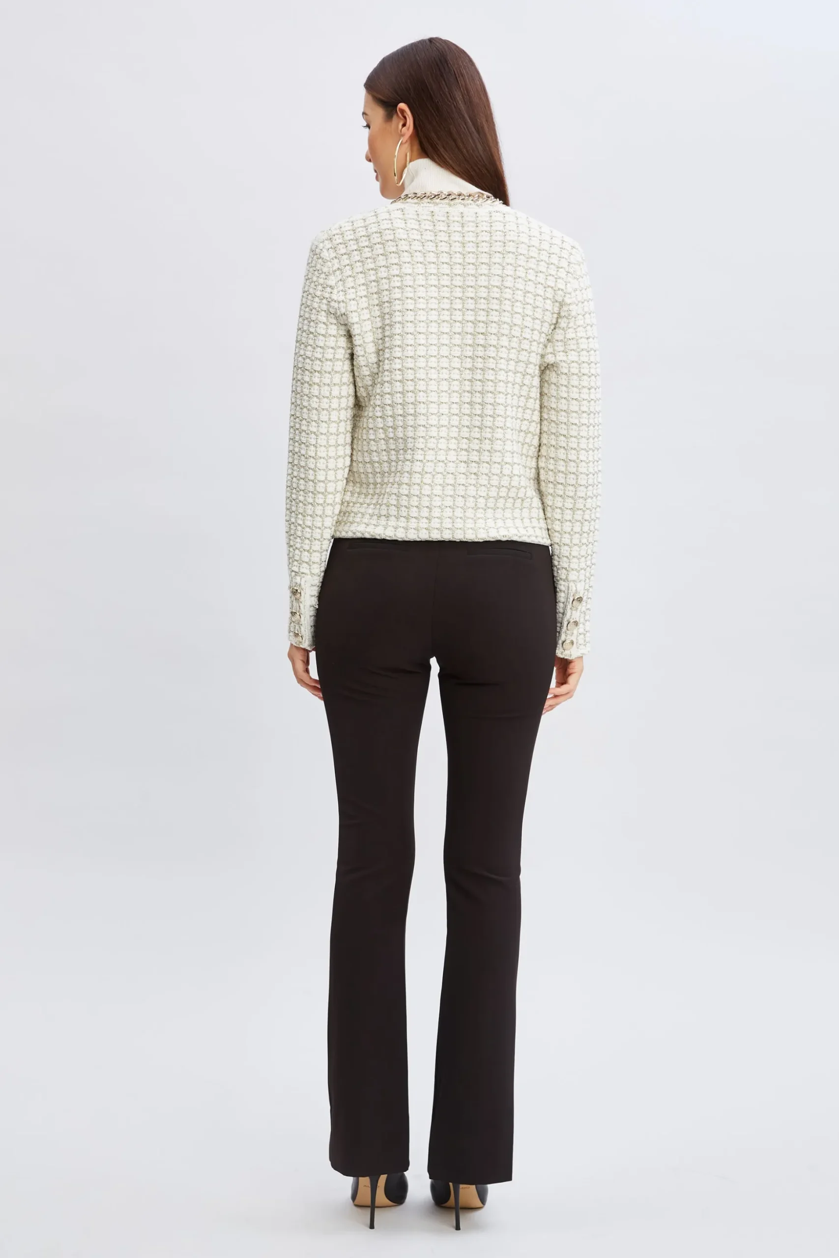 Elie Tahari Tops & Sweaters|Suiting-Chain Trim Metallic Cardigan IVORY/GOLDLUREX