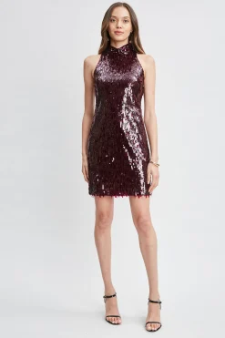 Elie Tahari Dresses & Jumpsuits-Chandelier Sequin Halter Dress SANGRIA