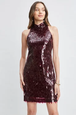 Elie Tahari Dresses & Jumpsuits-Chandelier Sequin Halter Dress SANGRIA