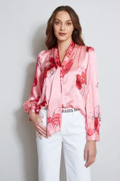 Elie Tahari Tops & Sweaters-Chelsea Floral Tie Neck Shirt WILDSTRAWBERRYMULTI
