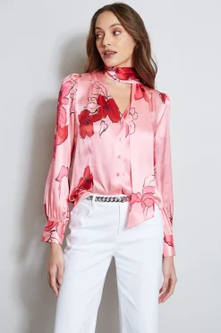 Elie Tahari Tops & Sweaters-Chelsea Floral Tie Neck Shirt WILDSTRAWBERRYMULTI