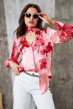 Elie Tahari Tops & Sweaters-Chelsea Floral Tie Neck Shirt WILDSTRAWBERRYMULTI