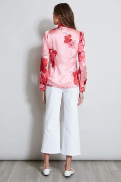Elie Tahari Tops & Sweaters-Chelsea Floral Tie Neck Shirt WILDSTRAWBERRYMULTI
