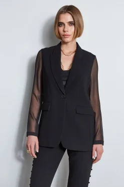 Elie Tahari Jackets & Blazers|Suiting-Chiffon Combo Crepe Blazer BLACK