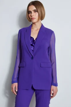 Elie Tahari Jackets & Blazers|Suiting-Chiffon Combo Crepe Blazer GRAPE