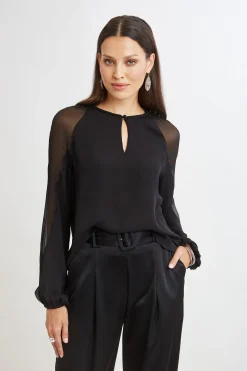 Elie Tahari Tops & Sweaters-Chiffon Combo Georgette Shirt BLACK