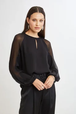 Elie Tahari Tops & Sweaters-Chiffon Combo Georgette Shirt BLACK