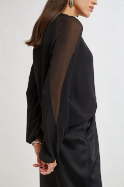 Elie Tahari Tops & Sweaters-Chiffon Combo Georgette Shirt BLACK