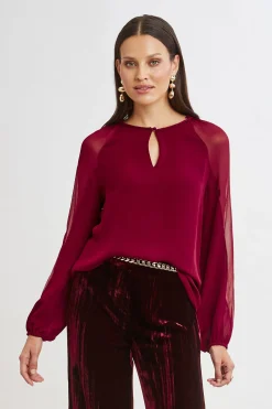 Elie Tahari Tops & Sweaters-Chiffon Combo Georgette Shirt SANGRIA