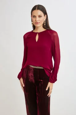 Elie Tahari Tops & Sweaters-Chiffon Combo Georgette Shirt SANGRIA