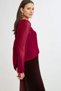 Elie Tahari Tops & Sweaters-Chiffon Combo Georgette Shirt SANGRIA