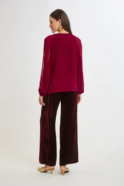 Elie Tahari Tops & Sweaters-Chiffon Combo Georgette Shirt SANGRIA