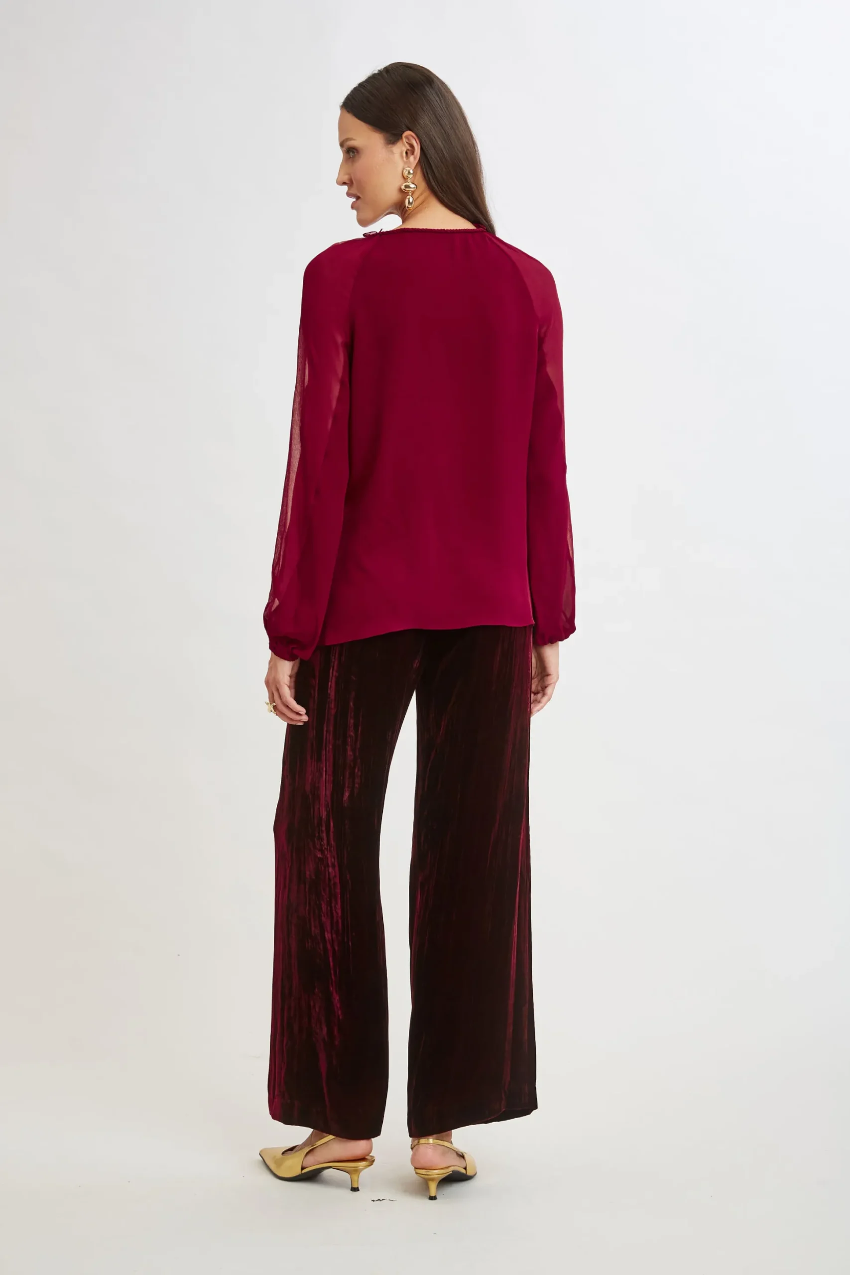 Elie Tahari Tops & Sweaters-Chiffon Combo Georgette Shirt SANGRIA