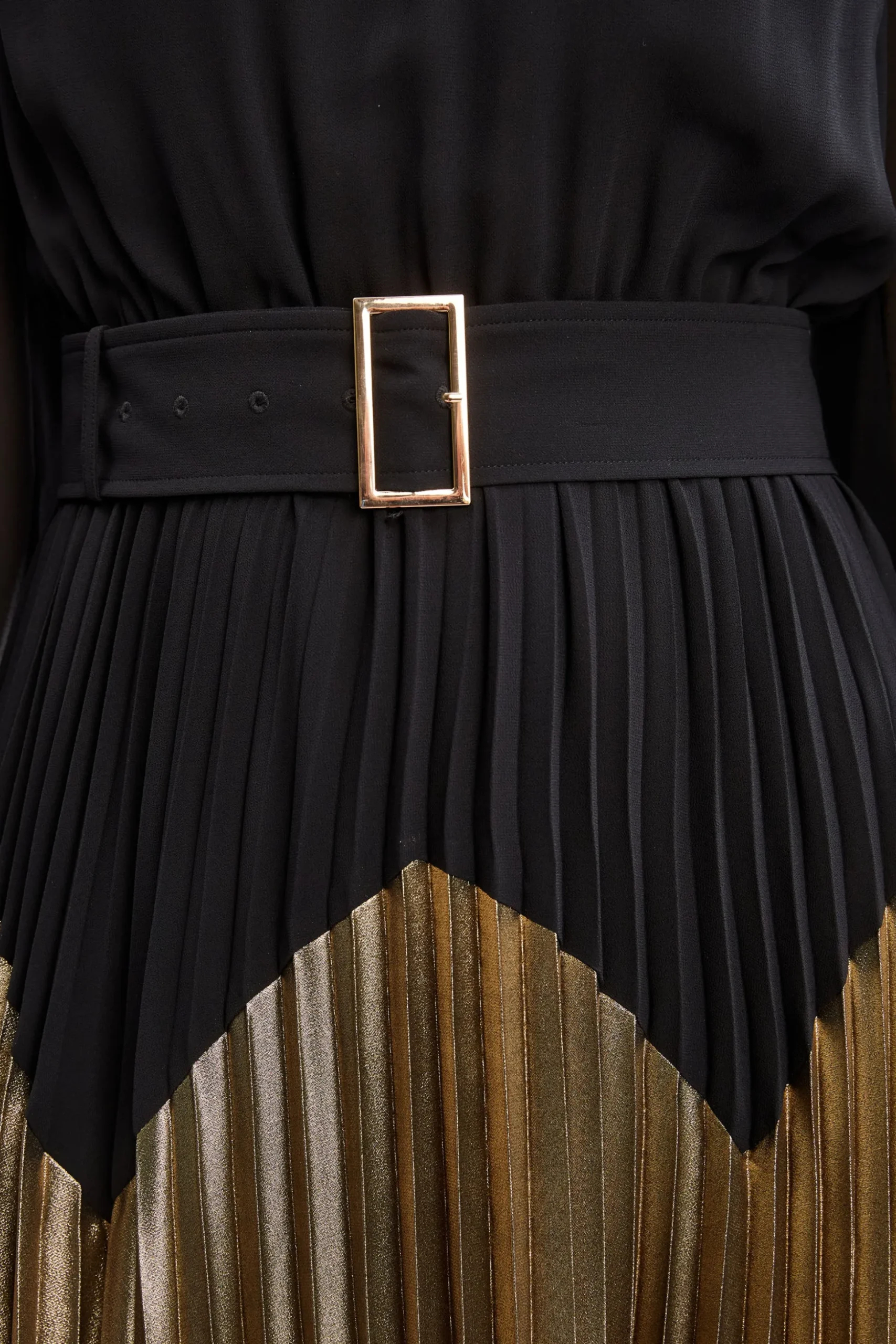 Elie Tahari Dresses & Jumpsuits|Maxi Dresses-Chiffon Gilded Pleated Maxi Dress NOIRANDGOLD