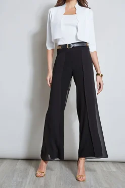Elie Tahari Bottoms-Chiffon Panel Pant BLACK