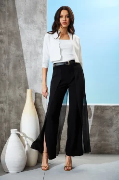 Elie Tahari Bottoms-Chiffon Panel Pant BLACK