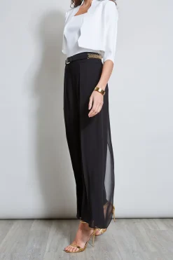 Elie Tahari Bottoms-Chiffon Panel Pant BLACK