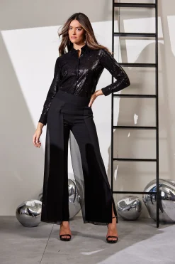 Elie Tahari Bottoms-Chiffon Panel Pant BLACK