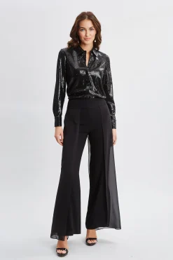 Elie Tahari Bottoms-Chiffon Panel Pant BLACK