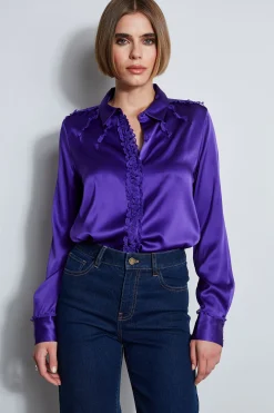 Elie Tahari Tops & Sweaters-Chiffon Ruffle Silk Satin Shirt GRAPE