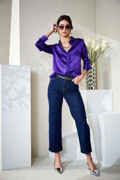 Elie Tahari Tops & Sweaters-Chiffon Ruffle Silk Satin Shirt GRAPE