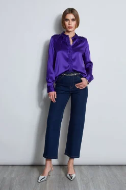 Elie Tahari Tops & Sweaters-Chiffon Ruffle Silk Satin Shirt GRAPE