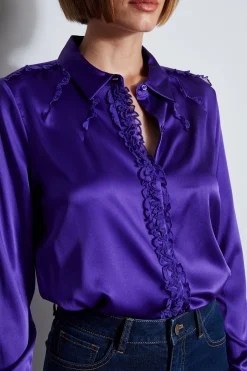 Elie Tahari Tops & Sweaters-Chiffon Ruffle Silk Satin Shirt GRAPE
