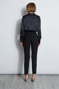 Elie Tahari Tops & Sweaters|Suiting-Chiffon Ruffle Silk Satin Shirt BLACK
