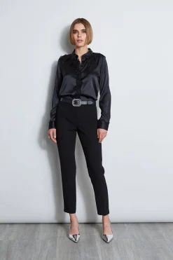 Elie Tahari Tops & Sweaters|Suiting-Chiffon Ruffle Silk Satin Shirt BLACK