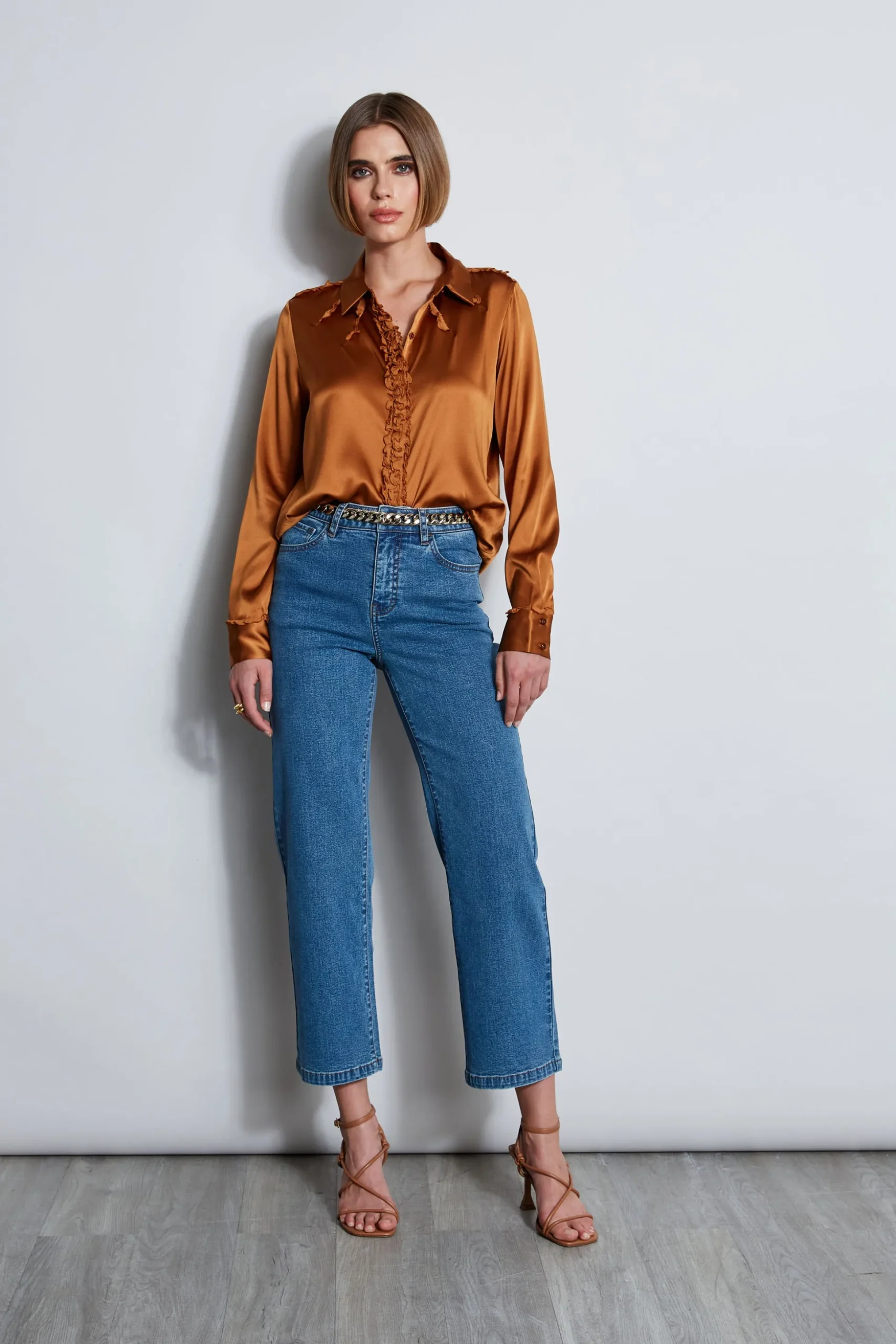 Elie Tahari Tops & Sweaters-Chiffon Ruffle Silk Satin Shirt COPPER