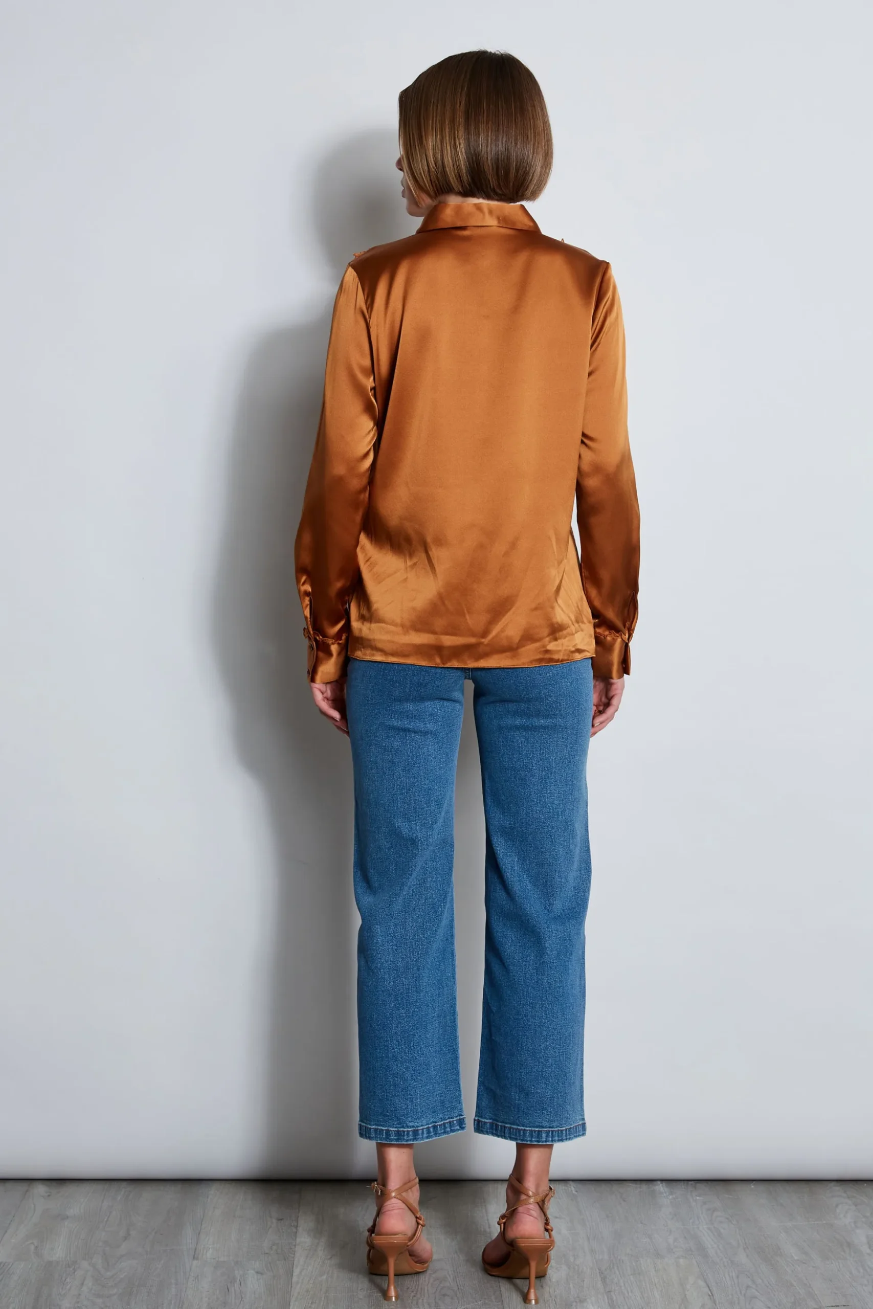 Elie Tahari Tops & Sweaters-Chiffon Ruffle Silk Satin Shirt COPPER