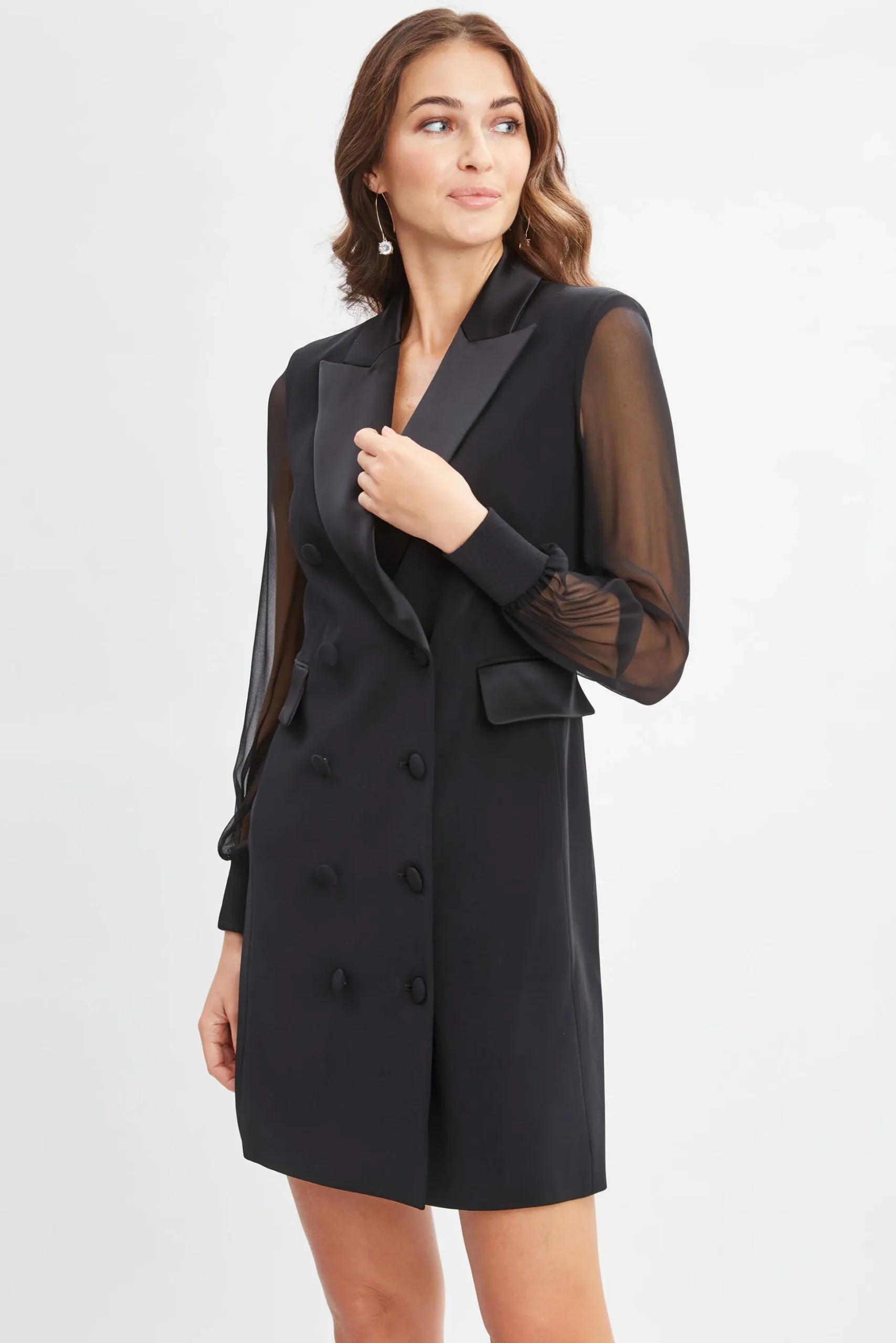 Elie Tahari Dresses & Jumpsuits|Suiting-Chiffon Sleeve Blazer Dress BLACK