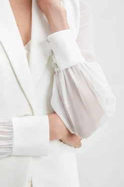 Elie Tahari Jackets & Blazers|Suiting-Chiffon Sleeve Jewel Button Blazer FOAM