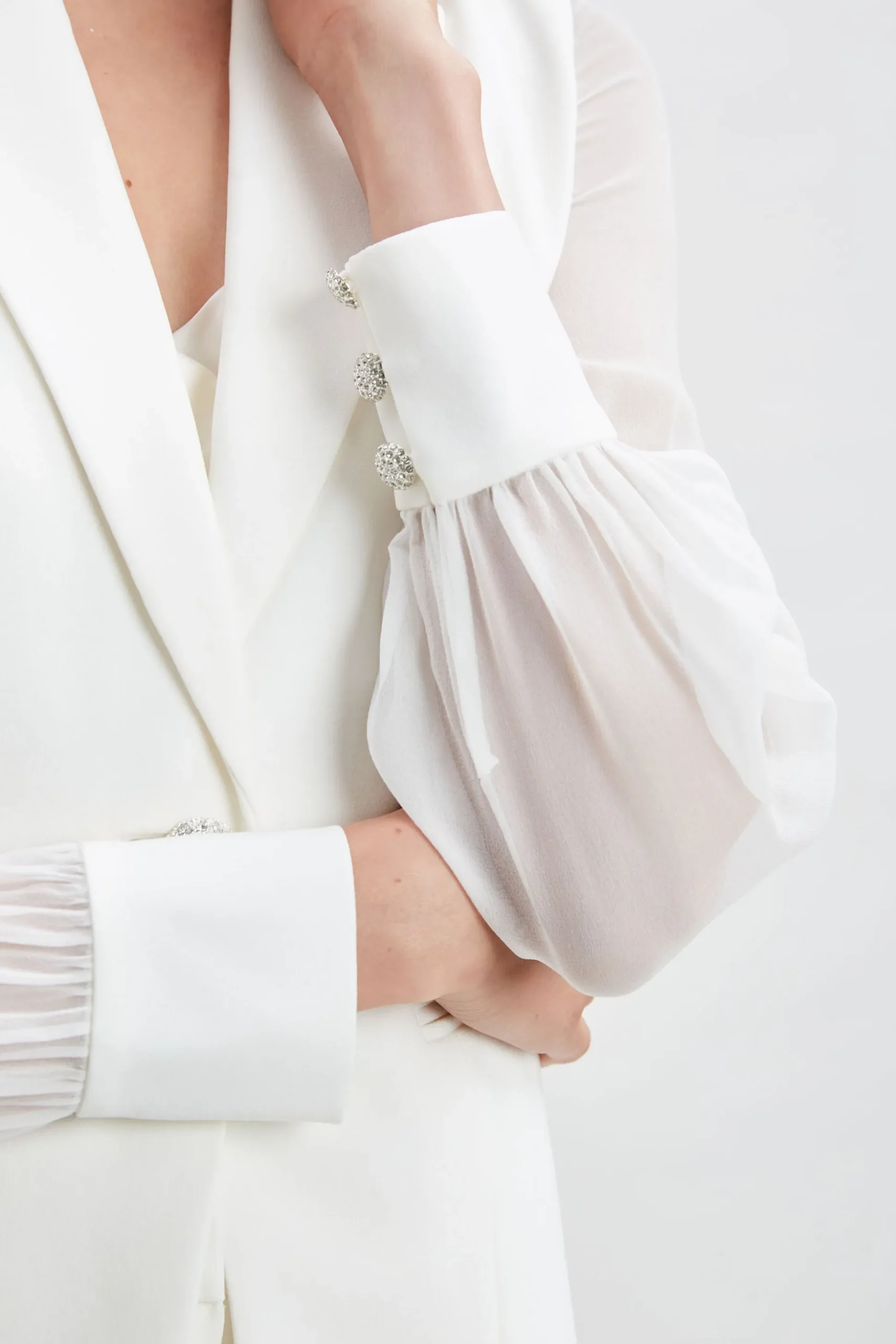 Elie Tahari Jackets & Blazers|Suiting-Chiffon Sleeve Jewel Button Blazer FOAM