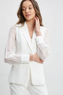 Elie Tahari Jackets & Blazers|Suiting-Chiffon Sleeve Jewel Button Blazer FOAM