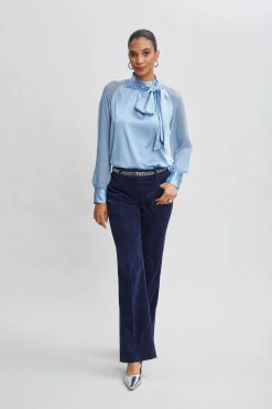 Elie Tahari Tops & Sweaters-Chiffon Sleeve Silk Satin Tie Shirt SKYBLUE