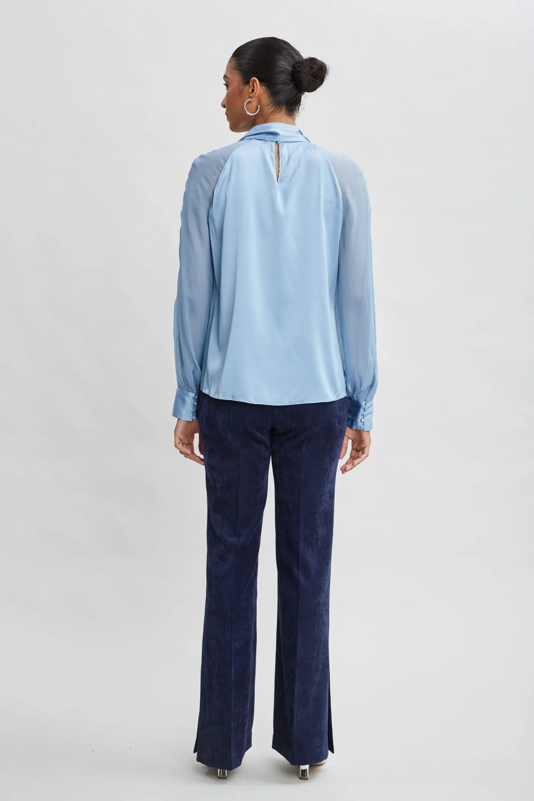 Elie Tahari Tops & Sweaters-Chiffon Sleeve Silk Satin Tie Shirt SKYBLUE