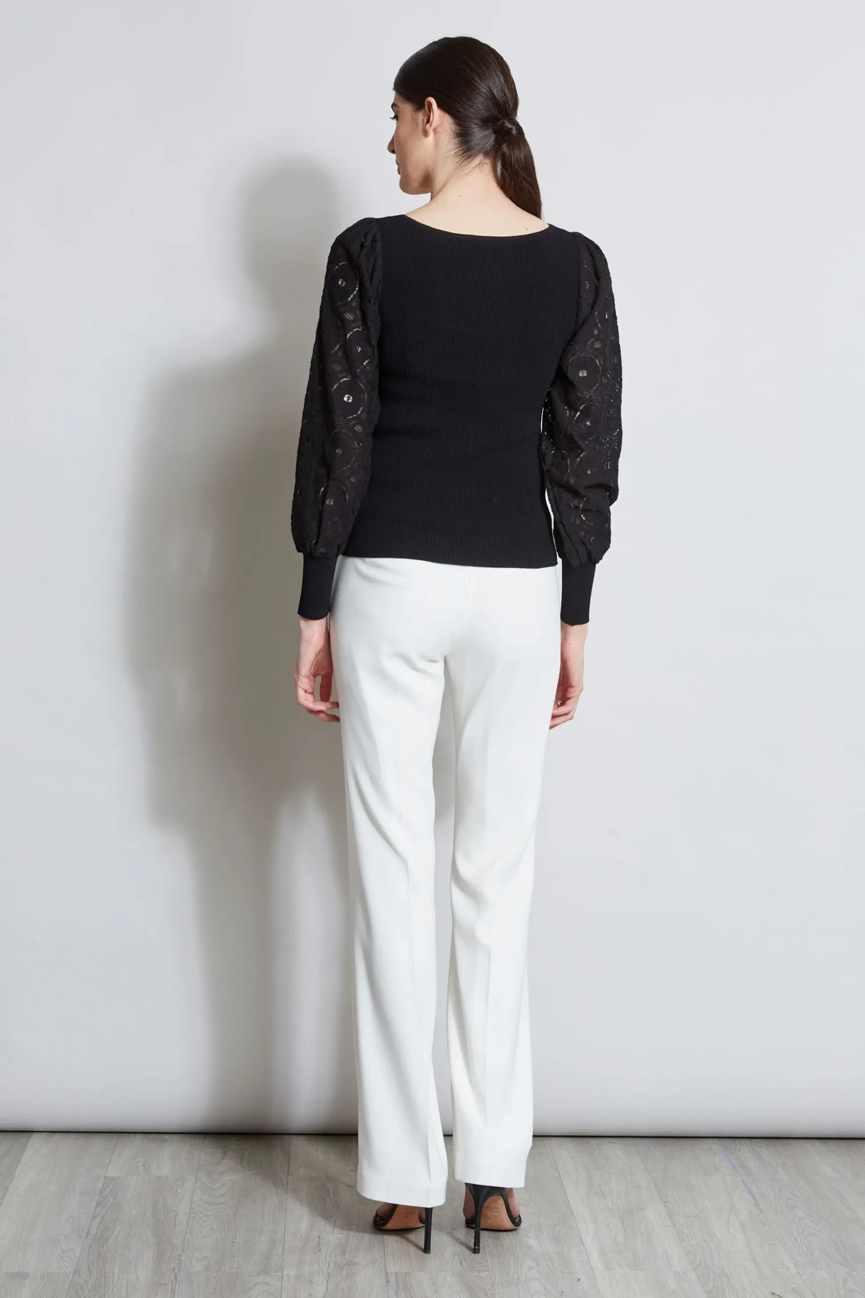 Elie Tahari Tops & Sweaters-Contour Neck Lace Sleeve Sweater NOIR