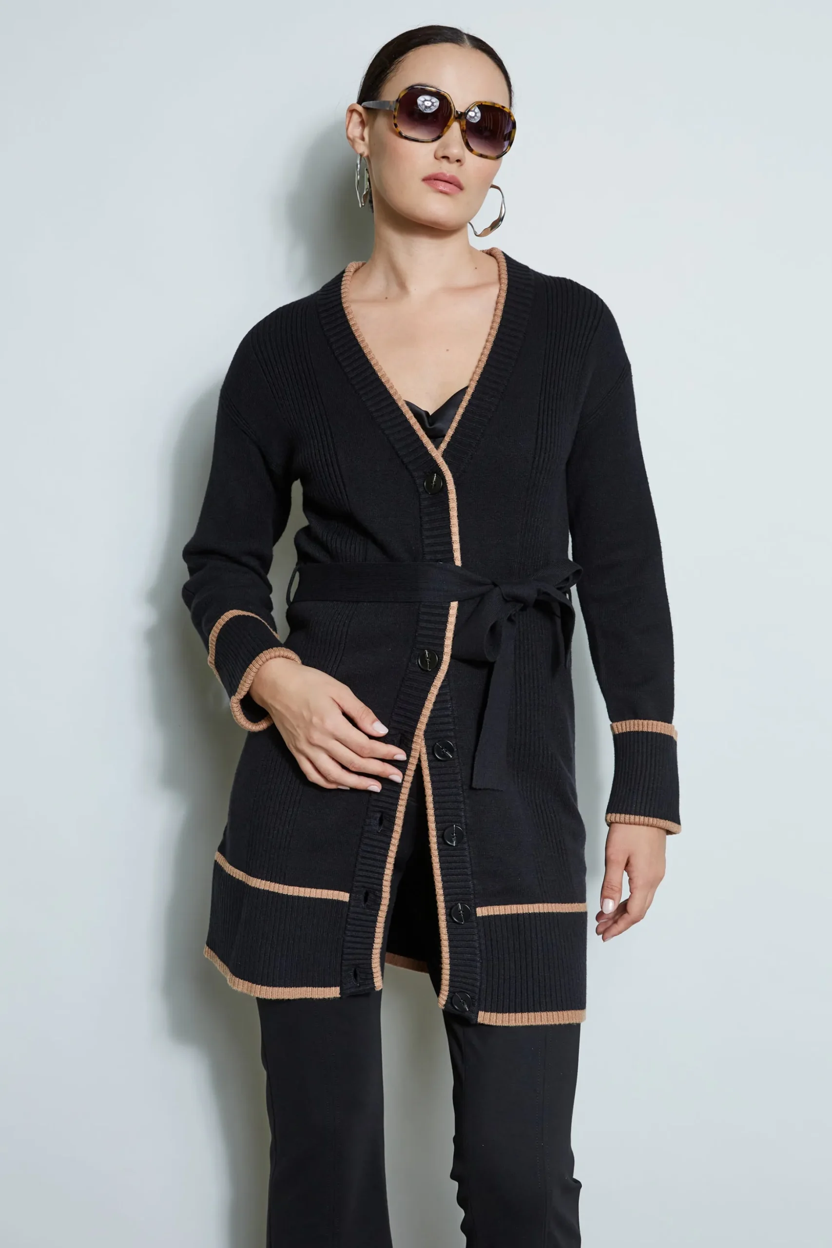 Elie Tahari Tops & Sweaters-Contrast Cardigan NOIR/FOSSIL