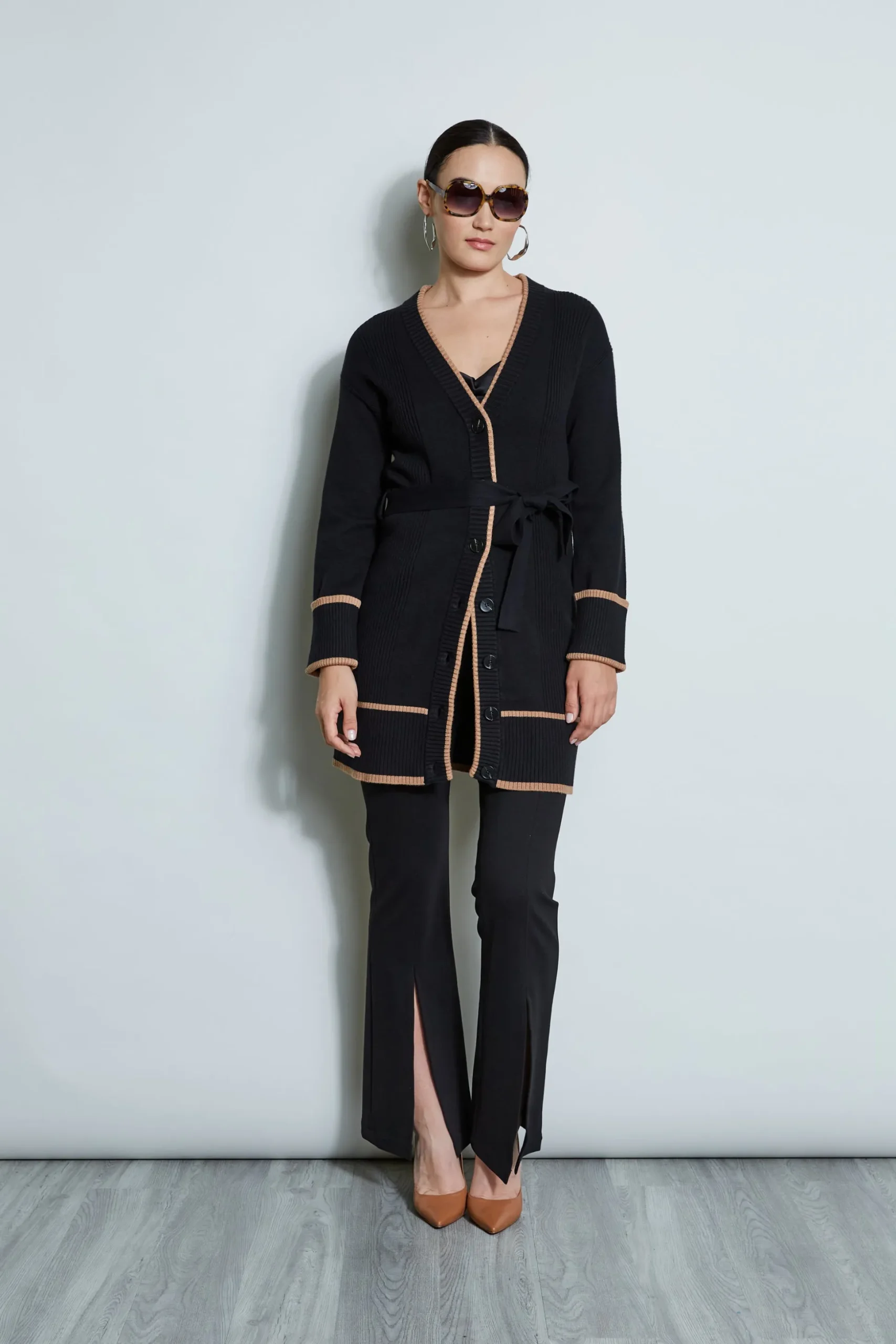 Elie Tahari Tops & Sweaters-Contrast Cardigan NOIR/FOSSIL