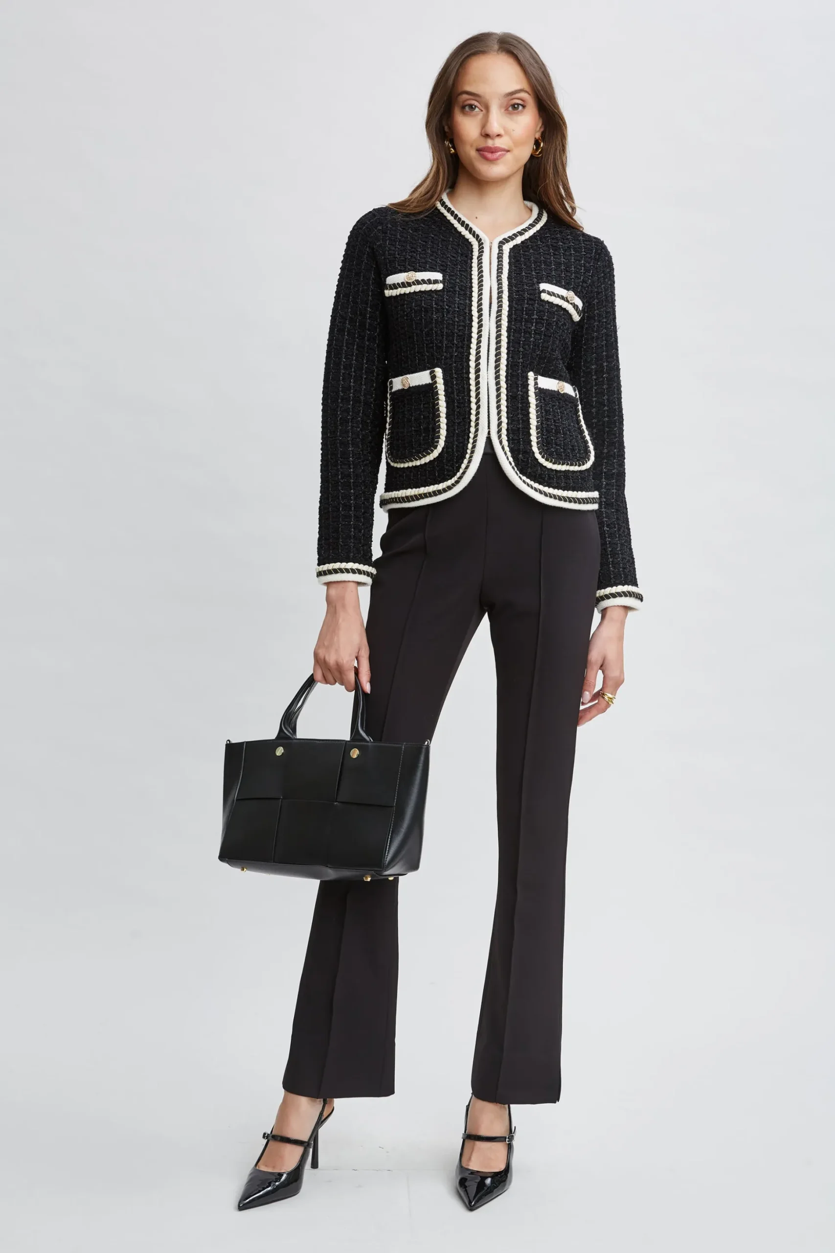 Elie Tahari Tops & Sweaters|Suiting-Contrast Cardigan Sweater Noir/SkyWhite