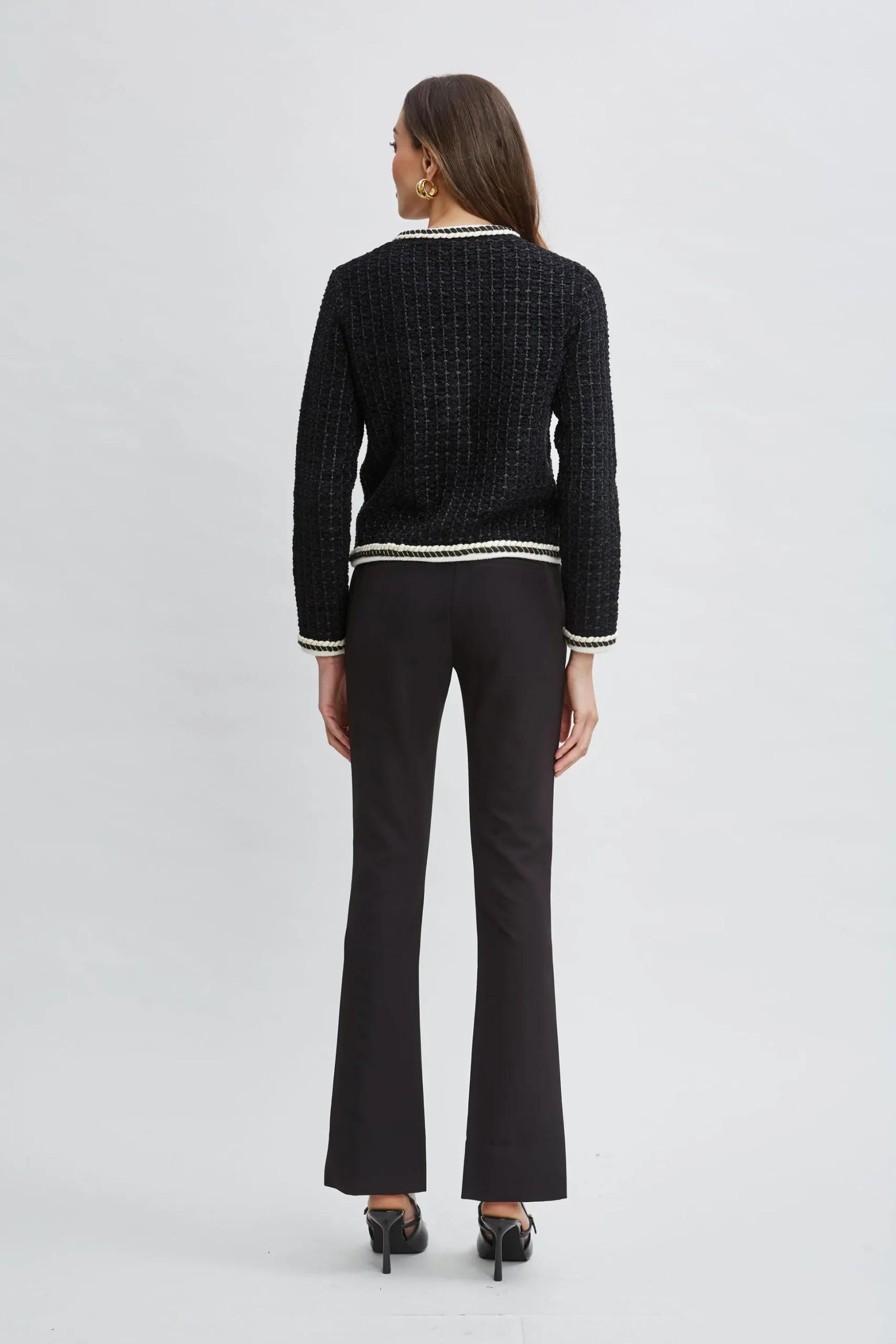 Elie Tahari Tops & Sweaters|Suiting-Contrast Cardigan Sweater Noir/SkyWhite