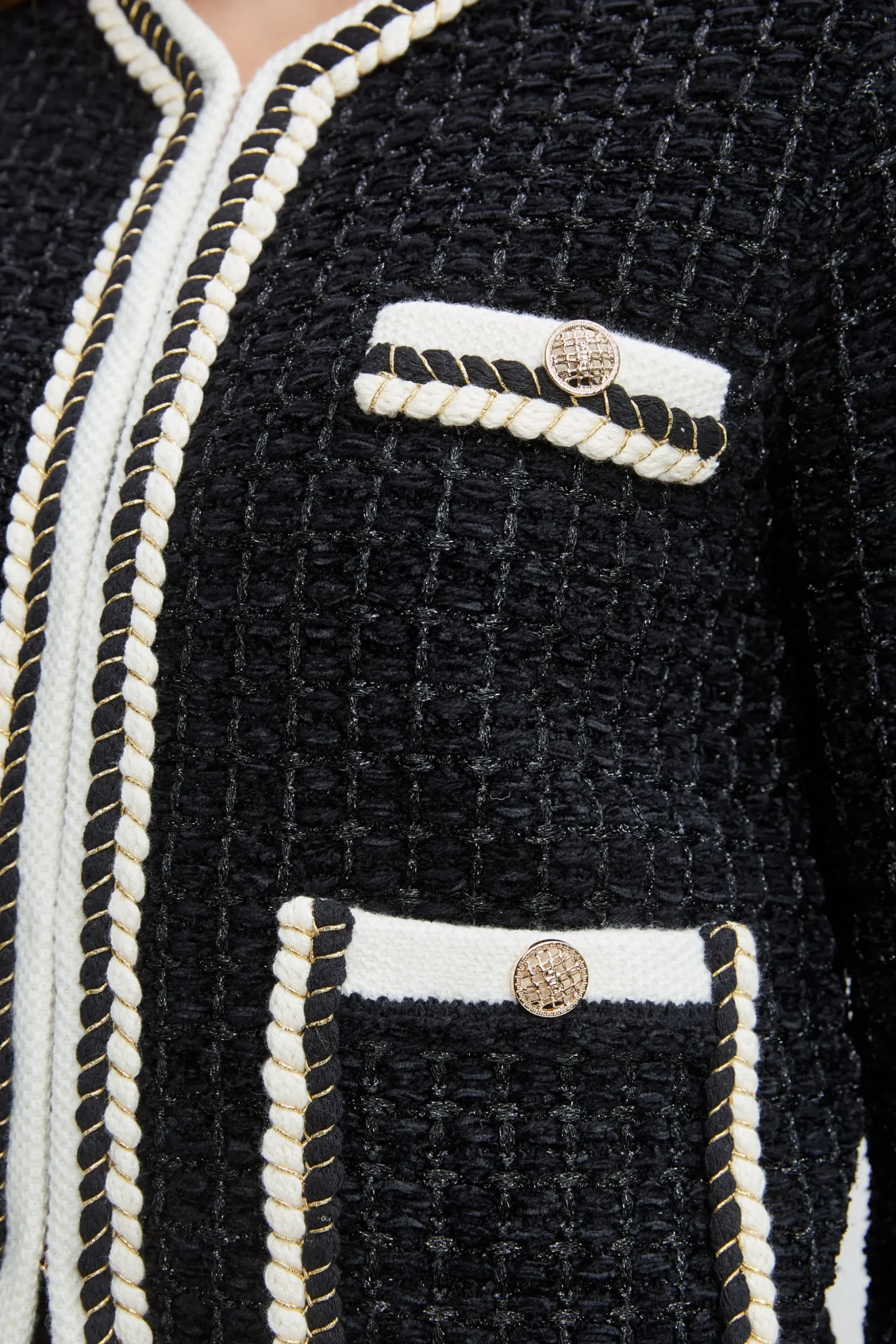 Elie Tahari Tops & Sweaters|Suiting-Contrast Cardigan Sweater Noir/SkyWhite