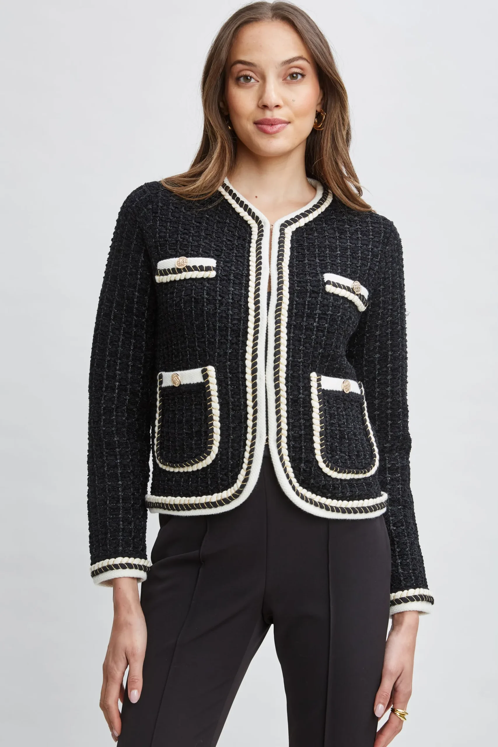 Elie Tahari Tops & Sweaters|Suiting-Contrast Cardigan Sweater Noir/SkyWhite