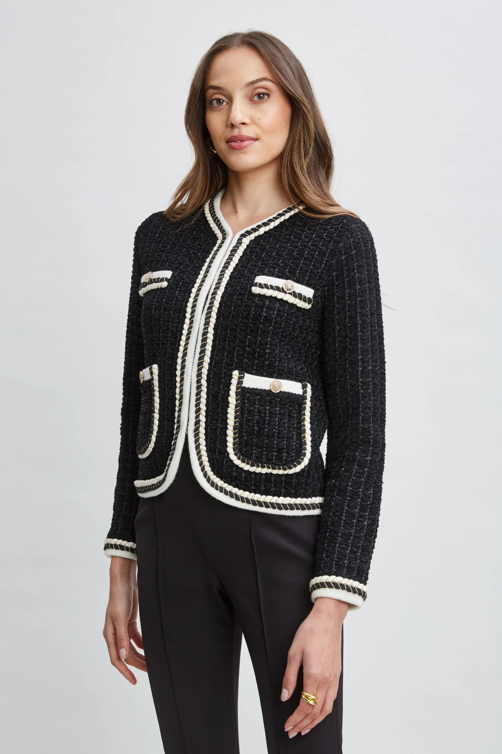 Elie Tahari Tops & Sweaters|Suiting-Contrast Cardigan Sweater Noir/SkyWhite