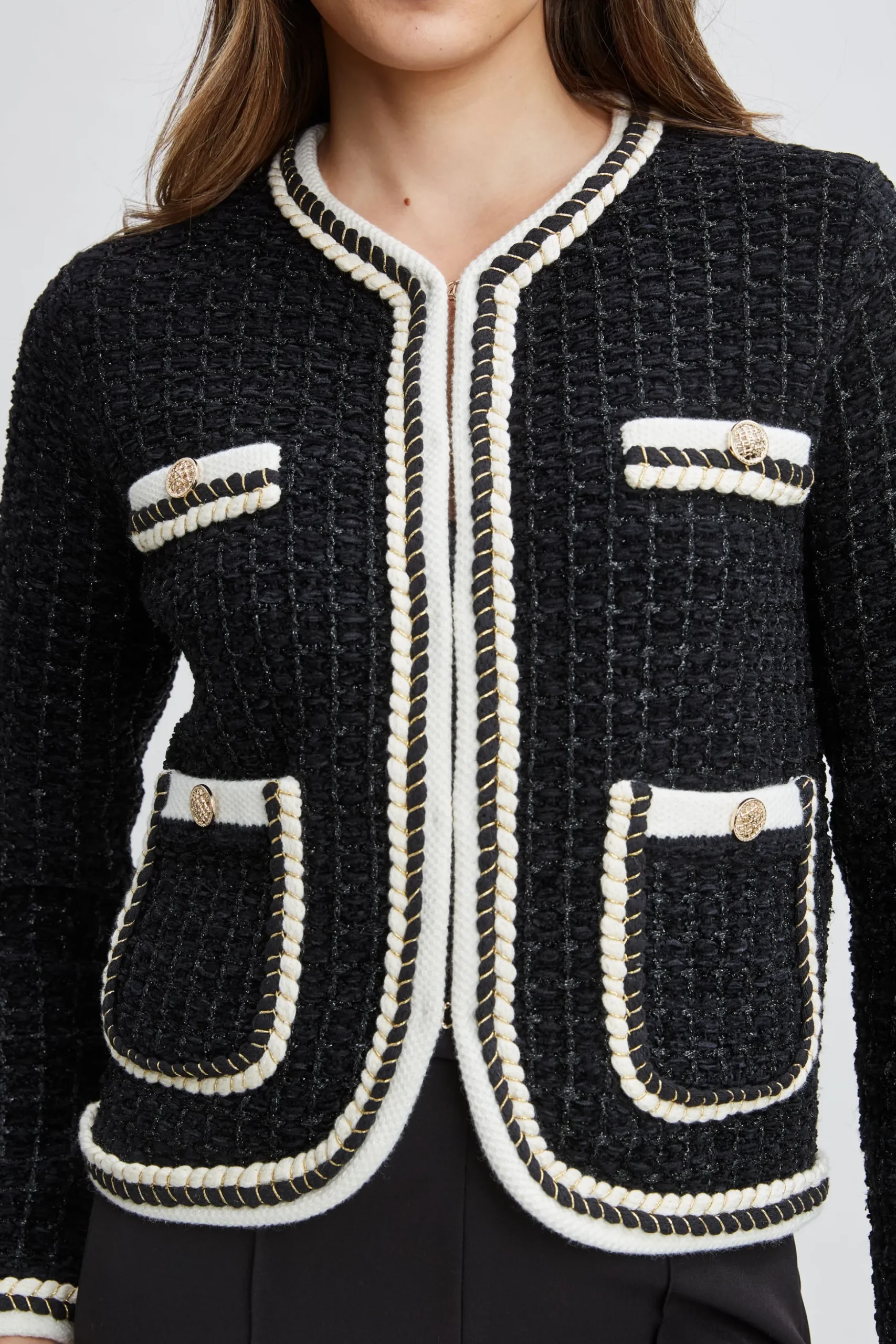Elie Tahari Tops & Sweaters|Suiting-Contrast Cardigan Sweater Noir/SkyWhite