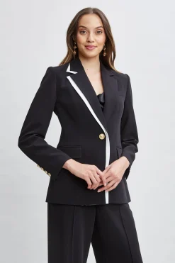 Elie Tahari Jackets & Blazers|Suiting-Contrast Trim Blazer Noir/SkyWhite