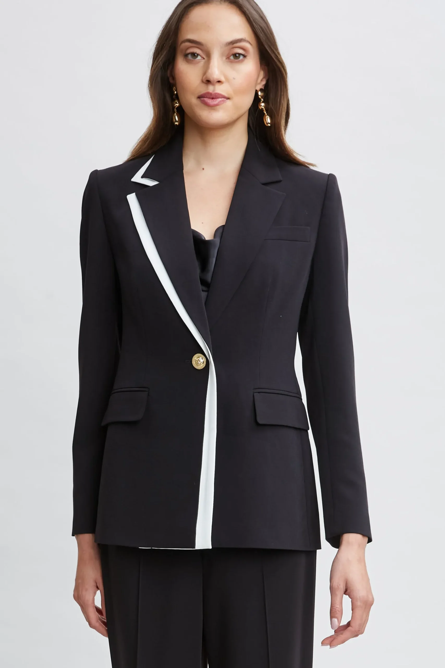 Elie Tahari Jackets & Blazers|Suiting-Contrast Trim Blazer Noir/SkyWhite